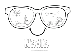 Colorear personalizable Verano Sol Playa Dibujos fáciles para colorear Parasol, sombrilla de playa Gafas Emoticono Gafas de sol