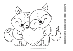 Customizable coloring page Heart Fox I love you Animal Valentine's Day Forest animals