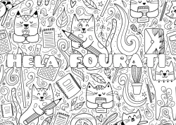 Customizable coloring page Cat Animal Envelope Complex coloring pages Dog and cat Pencil Back to School School supplies Calculator Decorative background