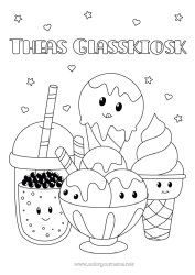 Pagina da colorare personalizzabile Kawaii Bevanda Dolci, zuccherini Gelato Bubble tea