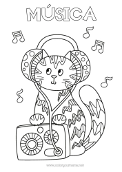 Coloriage personnalisable Chat Animal Musique Chiens et chats Fête de la musique