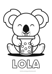 Coloriage personnalisable Kawaii Animal Koala Boisson Autres animaux du monde Bubble tea