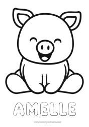 Página de desenho personalizável Kawaii Porco Animal Desenhos para colorir fáceis Animais de fazenda