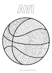 Anpassningsbar färgläggningssida Ballonger Basketboll Zentangle Lagsporter