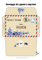Colorear personalizable Invierno Navidad Sobre País Sobre para imprimir Viaje del duende navideño Laponia Finlandia Sobre para el correo del duende de Navidad