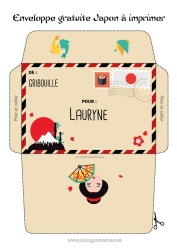 Customizable coloring page Koi Carp Japan Envelope Country Sushi Marine or aquatic animals Envelope to print Christmas Elf Trip Envelope for the Christmas Elf's Mail