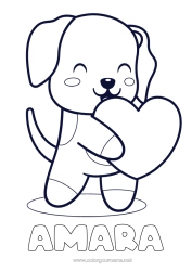 Customizable coloring page Cute Heart Dog I love you Animal Valentine's Day Easy coloring pages Dog and cat