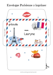 Customizable coloring page Heart Envelope France Country Paris Envelope to print Christmas Elf Trip Envelope for the Christmas Elf's Mail