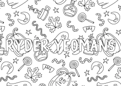 Coloriage personnalisable Bougie Bonbons Halloween Jack O'Lantern Nom décoré Coloriages complexes Fond décoratif
