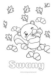 Página de desenho personalizável Esquilo Outono Animal Folhas Animais da floresta Glândula