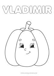 Página de desenho personalizável Abóbora Outono Vegetais Desenhos para colorir fáceis