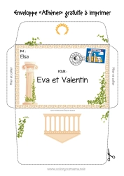 Pagina da colorare personalizzabile Estate Busta Paesi Grecia Busta da stampare Viaggio dell'elfo di Natale Busta per la corrispondenza dell'elfo di Natale Atene Storia