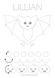 Pagina da colorare personalizzabile Pipistrello Zucca Attività per Bambini Animale Punti da unire Disegni da colorare facili Traccia e colora Uccelli e mammiferi volanti Scheda di grafismo per la scuola materna