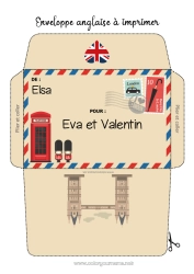 Pagina da colorare personalizzabile Busta Londra Regno Unito Paesi Busta da stampare Monumento Viaggio dell'elfo di Natale Busta per la corrispondenza dell'elfo di Natale Ponte della Torre