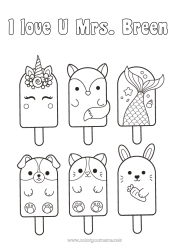 Pagina da colorare personalizzabile Kawaii Unicorno Volpe Coniglio Animale Pesce Dolci, zuccherini Gelato Disegni da colorare facili Animali marini o acquatici CanI e gatti Draghi, unicorni e animali fantastici Animali della foresta