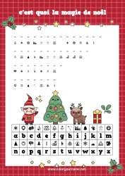 Coloriage personnalisable Sapin de Noël Mission du lutin de Noël Activités enfants Message codé
