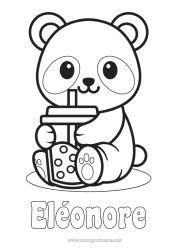 Coloriage personnalisable Mignon Kawaii Animal Panda Boisson Coloriages faciles Autres animaux du monde Bubble tea