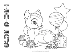 Coloriage personnalisable Hiver Cadeaux Noël Ballons Animal Faon Animaux de la forêt