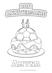 Tilpassbar fargeleggingssiden Kake Fotball Fotball Bursdag Ballonger Gratulerer med dagen! Tilpasset bursdag alder Lagidrett