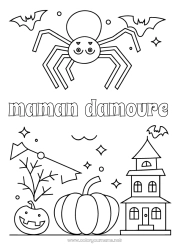 Tilpassbar fargeleggingssiden Flaggermus Gresskar Edderkopp Halloween Enkle fargelegginger Insekter Fugler og flygende pattedyr Hjemsøkt herskapshus