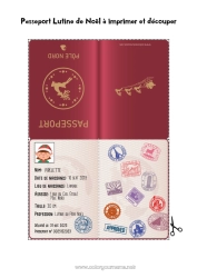 Pagină de colorat personalizabilă Moșneguții de Crăciun Polul Nord Călătoria elfului de Crăciun Pașaport de Spiriduș Acte de identitate al Lutinului Farceur