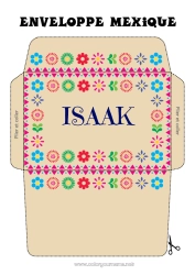 Anpassbare Malvorlage Blumen Geburtstag Herbst Frühling Día de los Muertos Umschlag Mexiko Cinco de Mayo Mexikanische Stickerei Bedruckbare Umschläge Reise des Weihnachtselfen Umschlag für den Weihnachtswichtelbrief