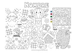 Página de desenho personalizável Primavera Colorir por números Atividades para Crianças Ligando os Pontos Ovos de Páscoa Páscoa Ache e Encontre Labirinto Jogo americano para imprimir Ligue os Números