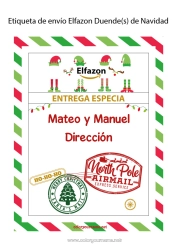Página de desenho personalizável Cartas de duendes travessos Etiqueta Viagem do Elfo de Natal Carta de Chegada do Duende Etiqueta de envio Lutin Envelope para correspondência do duende de Natal