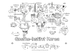 Página de desenho personalizável Animal Geografia Mapa do Mundo Monumento Viagem do Elfo de Natal Mapa Volta ao Mundo dos Duendes