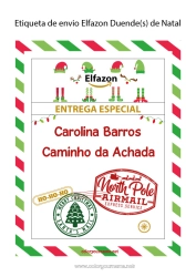 Colorear personalizable Cartas de elfos bromistas Etiquetas Viaje del duende navideño Carta de Llegada del Elfo Etiqueta de envío de duende Sobre para el correo del duende de Navidad