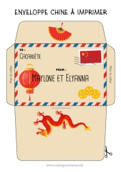 Pagina da colorare personalizzabile Drago Busta Cina Paesi Draghi, unicorni e animali fantastici Busta da stampare Viaggio dell'elfo di Natale Busta per la corrispondenza dell'elfo di Natale