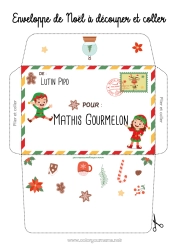 Pagina da colorare personalizzabile Elfo di Natale Natale Lettere di elfi scherzosi Busta Busta da stampare Busta di Natale