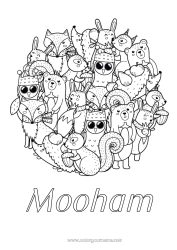 Página de desenho personalizável Urso Ouriço Mandala Esquilo Raposa Coruja Coelho Animal Pássaros e mamíferos voadores Animais da floresta