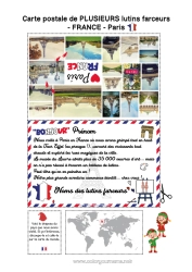 Página de desenho personalizável França Paris Viagem do Elfo de Natal Cartão postal Cartão postal de vários duendes Vários duendes travessos