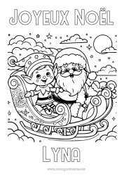 Página de desenho personalizável Pai Natal Trenó Elfo de Natal Páginas para colorir de elfos