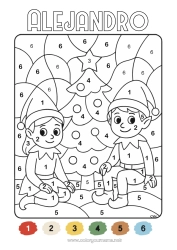 Página de desenho personalizável Elfo de Natal Colorir por números Páginas para colorir de elfos Atividades para Crianças Desenhos para colorir fáceis Vários duendes travessos