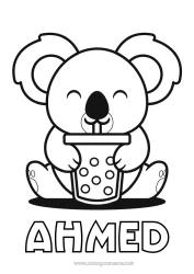 Coloriage personnalisable Kawaii Animal Koala Boisson Autres animaux du monde Bubble tea