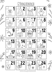 Página de desenho personalizável Natal Atividades para Crianças Calendário do advento Calendários e planejadores