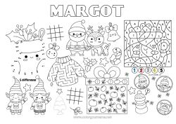 Colorear personalizable Regalos Papá Noel Navidad Número Colorear por números Actividades para niños Une los puntos Golosinas Laberinto Malvaviscos Mantel individual para imprimir Une los Números