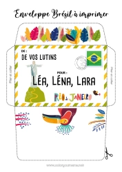Colorear personalizable Sobre Tucán País Brasil Sobre para imprimir Viaje del duende navideño Sobre para el correo del duende de Navidad