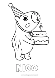 Página de desenho personalizável Aniversário Animal Idade comemorada personalizável Outros animais do mundo Capivara Bolo de aniversário