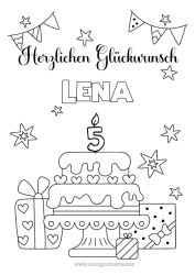 Página de desenho personalizável Bolo Coração Festa Feliz aniversário (francês) Mensagem Idade comemorada personalizável Bolo de aniversário