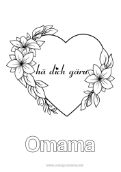 Página de desenho personalizável Flores Coração Mamãe Vovó Feliz Aniversário Eu te amo Dia dos Namorados Grande coração