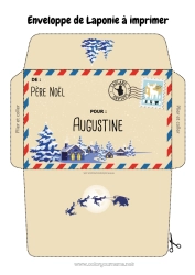 Colorear personalizable Invierno Navidad Sobre País Sobre para imprimir Viaje del duende navideño Laponia Finlandia Sobre para el correo del duende de Navidad