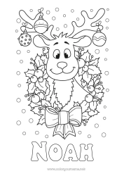 Coloriage personnalisable Renne Boule de Noël Décorations de Noël Couronne de Noël Houx Animaux de la forêt Cerf
