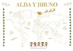 Coloriage personnalisable Père Noël Lutins de Noël Coloriages lutins Géographie Carte du monde Voyage de lutin farceur Carte tour du monde des lutins farceurs Coloriage Lutins farceurs Voyageurs