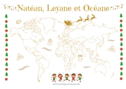 Coloriage personnalisable Père Noël Lutins de Noël Coloriages lutins Géographie Carte du monde Voyage de lutin farceur Carte tour du monde des lutins farceurs Coloriage Lutins farceurs Voyageurs