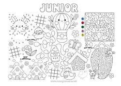 Pagina da colorare personalizzabile Primavera Colorare per numeri Attività per Bambini Punti da unire Uova di Pasqua Pasqua Cerca e trova Labirinto Tovaglietta da stampare Unisci i Numeri