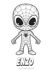 Página de desenho personalizável Aranha Herói Insetos Desenho Animado