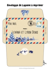 Página de desenho personalizável Inverno Natal Envelope País Envelope para imprimir Viagem do Elfo de Natal Lapônia Finlândia Envelope para correspondência do duende de Natal